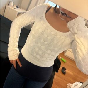 Elegant White Cable Knit Sweater